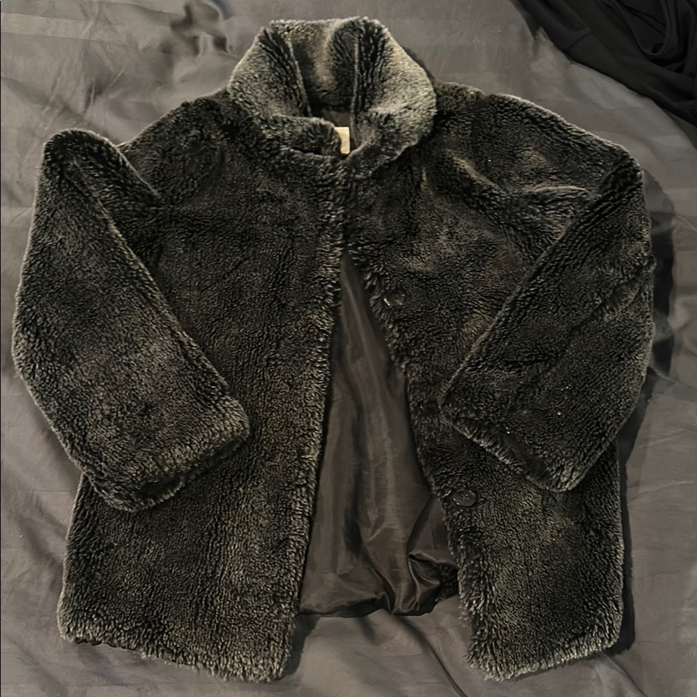 Lands' End Black Teddy Jacket Cozy Cropped Style